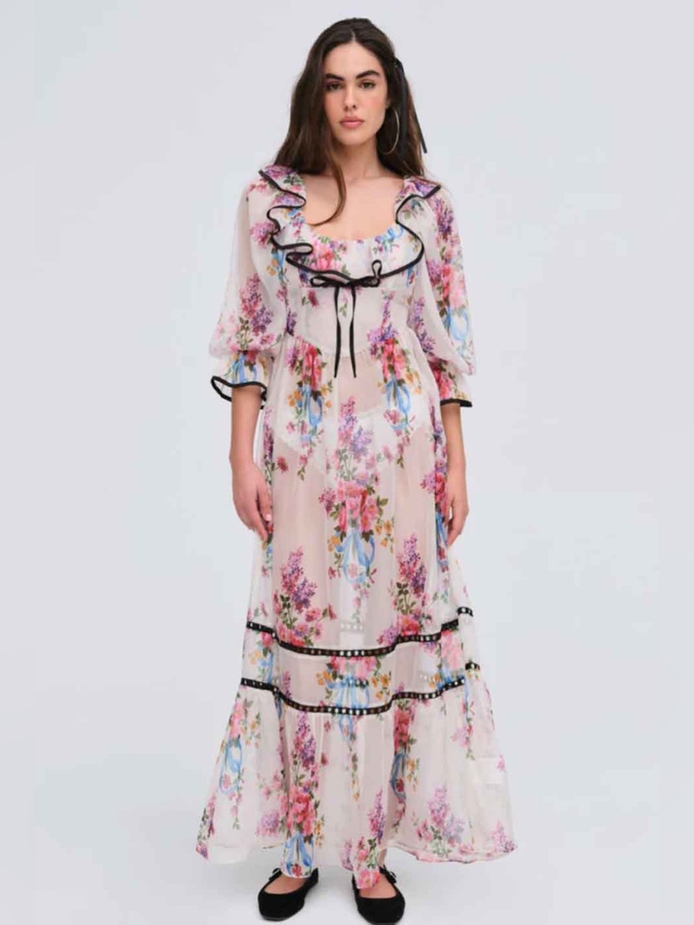 NWT For Love and Lemons Severine Chiffon Maxi Dress ~ Size XS